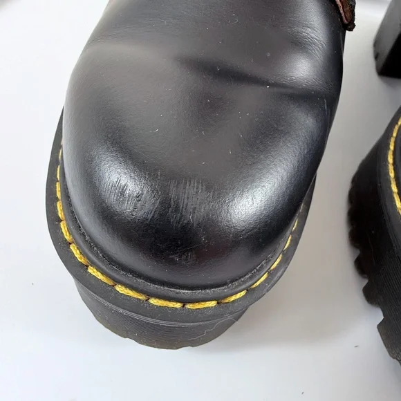 Dr. Martens Leona Vintage Smooth leather heeled platform boots in black Size 8 - Picture 8 of 10